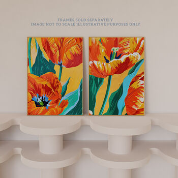 Set Three Wall Art Prints Abstract Tulip Meadow, 6 of 7