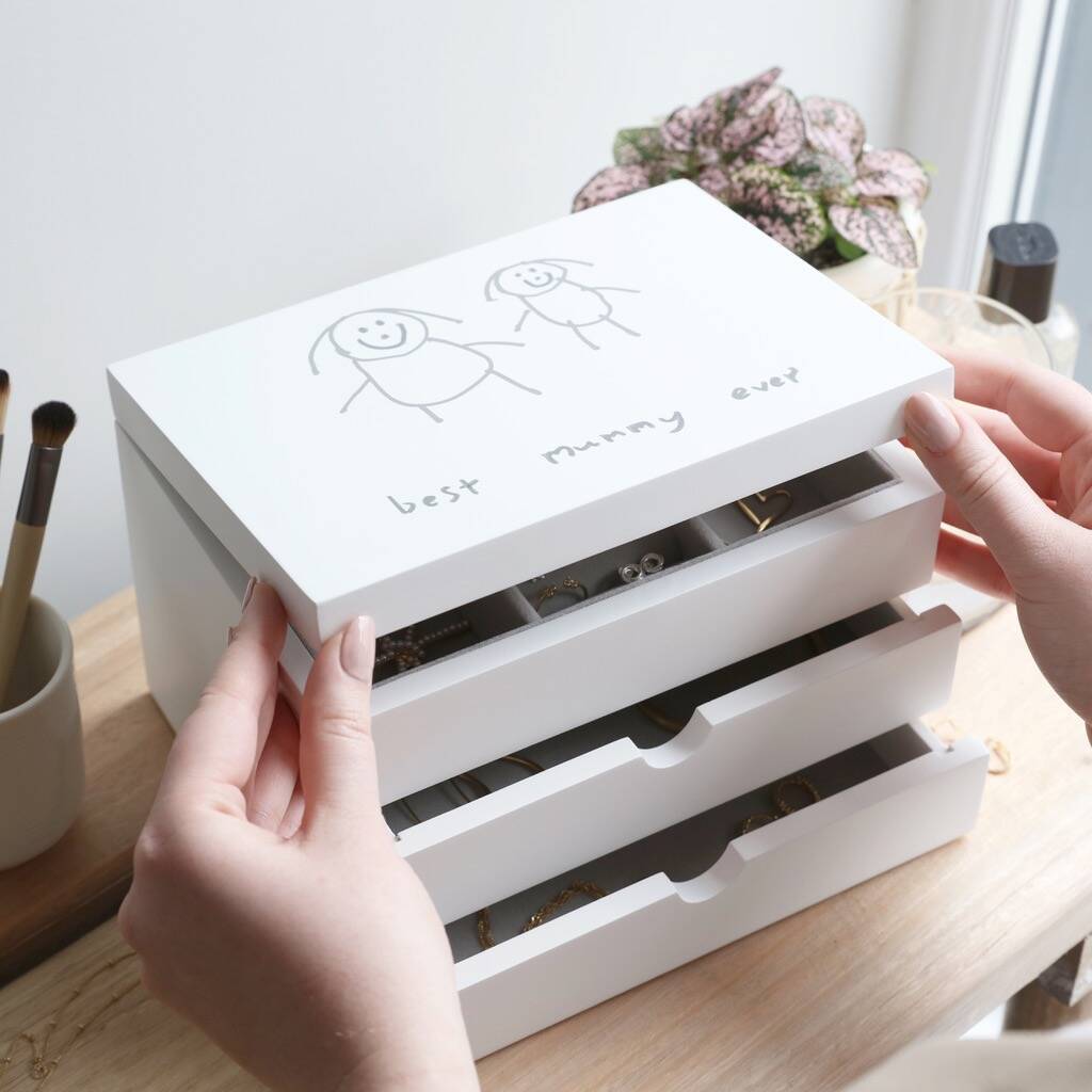 Personalised 'your Drawing' White Jewellery Box By Lisa Angel