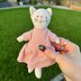 Tiny Linen Girl Cat In Pink Dress, thumbnail 1 of 4