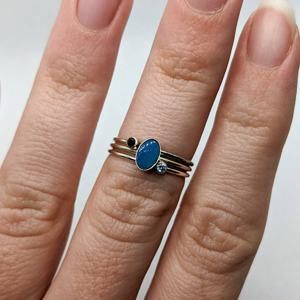 Genuine Blue Opal Stacking Ring Set, 1 of 3