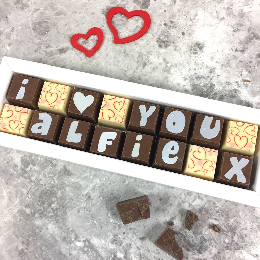 chocolate box with 'i love you' and name by cocoapod ...