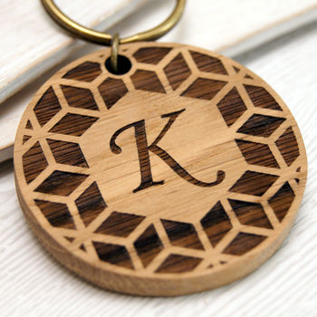 Personalised Geometric Initial Wooden Keyring, 2 of 6