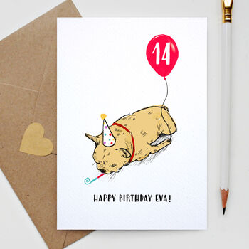 Illustrated Personalised Sleeping Pug Birthday Card, 3 of 3