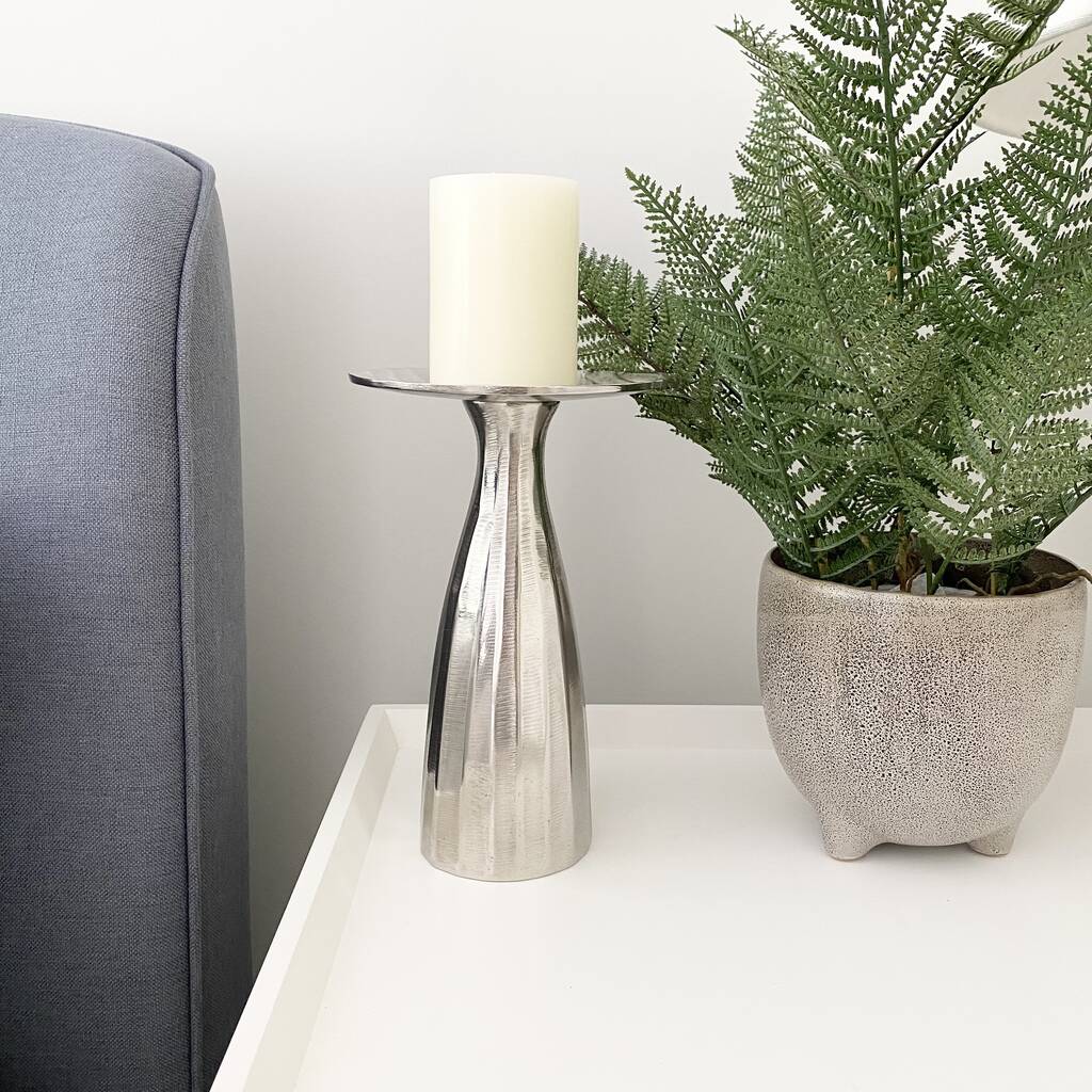 Large Silver Pillar Candle Holder By Victoria & Co