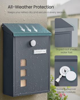 Wall Mounted Post Box With Lock And Nameplate, 3 of 7