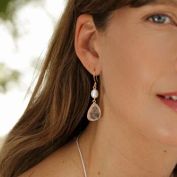 Gold Vermeil Pearl And Rose Quartz Drop Earrings, 2 of 6