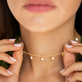 Mother Of Pearl Bar Charm Necklace, 2 of 5