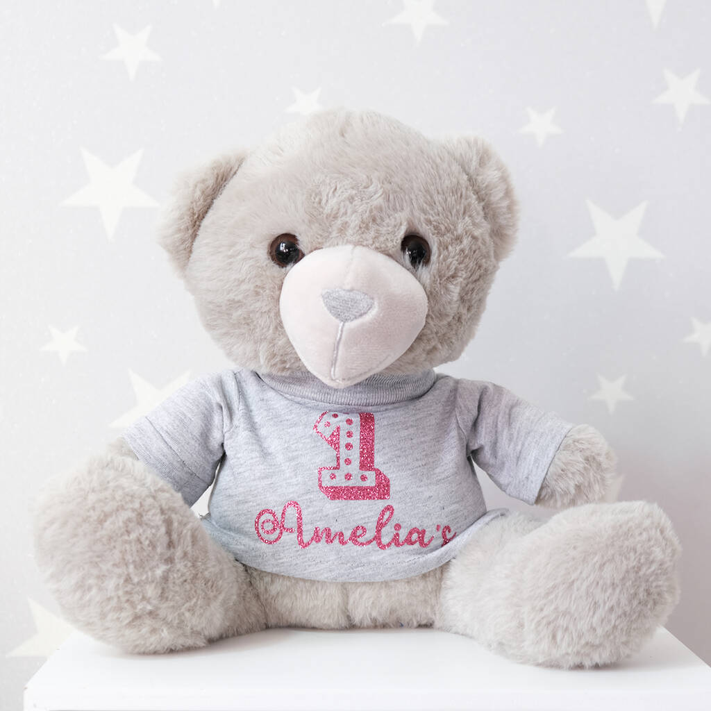 Personalised Grey 1st Birthday Teddy Bear, 1 of 4