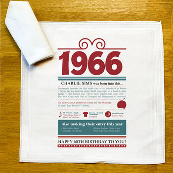 Personalised 60th Birthday 1966 Handkerchief Pair, 9 of 9