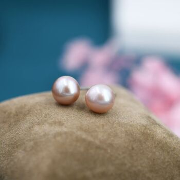 Natural Pink Pearl Stud Earrings In Sterling Silver, 5 of 11