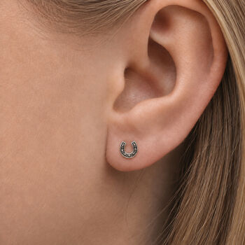 Oxidised Sterling Silver Marcasite Horseshoe Stud Earrings, 2 of 3