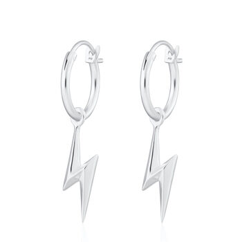 Lightning Bolt Charm Hoop Earrings, Sterling Silver Or Gold Plated, 5 of 6
