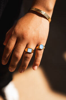 Gold Men's Blue Lace Agate Gemstone Square Signet Ring, 12 of 12