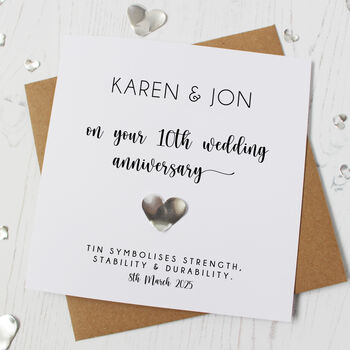 10th Wedding Anniversary Card With Tin Heart, 6 of 8