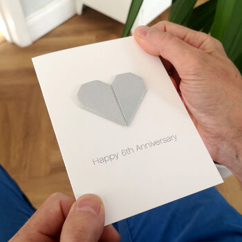 Personalised 6th Iron Anniversary Origami Heart Card, 3 of 4