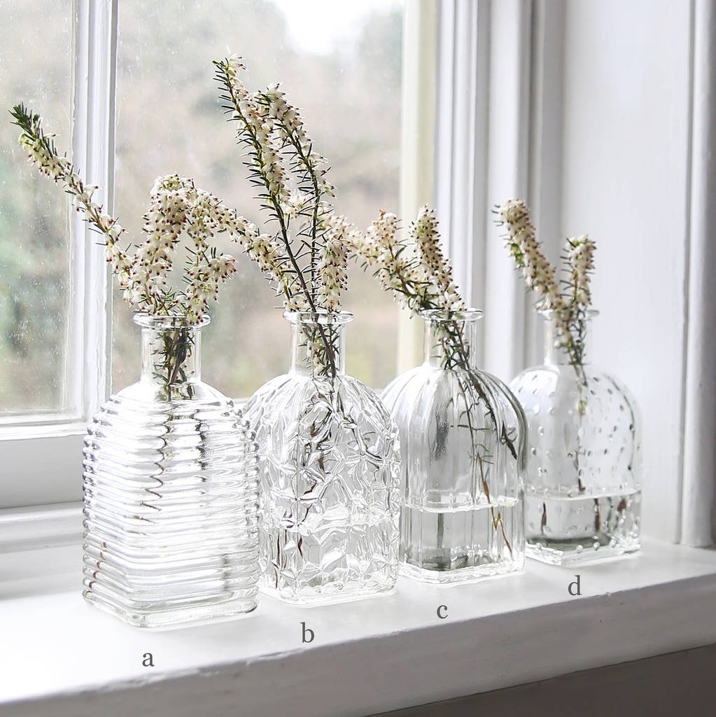 Pressed Glass Square Bottle Vase Set, 1 of 2