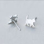 Brushed Sterling Silver Cat Silhouette Stud Earrings, thumbnail 3 of 6
