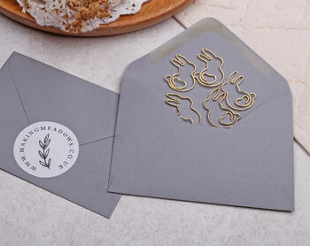 Gold Paper Clips Bunny Rabbit, Metal Paperclip For Wedding Or Office Stationery, 2 of 2