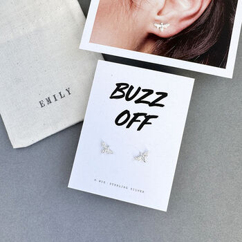 Buzz Off Silver Bee Stud Earrings, 2 of 5