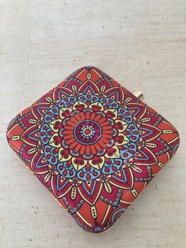 Devi Bright Orange Square Digitally Printed Clutch Bag, 2 of 9