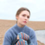 Blue Tuck Stitch Fingerless Lambswool Gloves, thumbnail 3 of 4