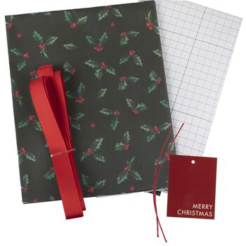Christmas Holly Wrapping Paper, Gift Tags And Ribbon, 2 of 2