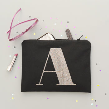 Black Glitter Initial Pouch, 2 of 8