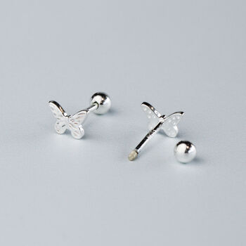 Sterling Silver Butterfly Screw Back Stud Earrings, 2 of 5