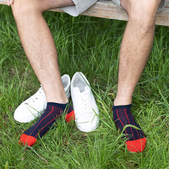 Pin Stripe Black Crew And Navy Trainer Men’s Socks, 7 of 7