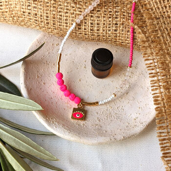Pink Evil Eye Essential Oil Diffuser Necklace, 5 of 11