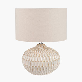 Warm White Textured Glazed Ceramic Table Lamp, 3 of 10