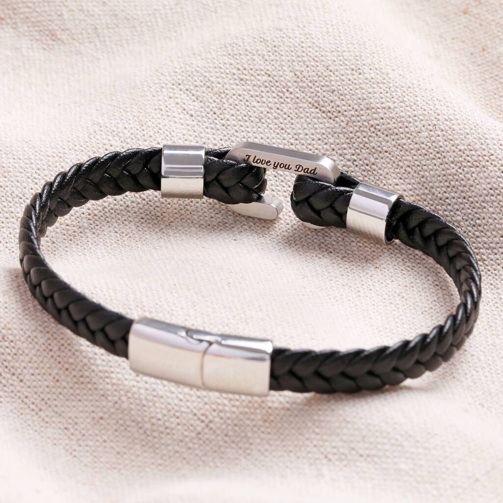 Personalised Hook Feature Leather Bracelet In Black By Lisa Angel