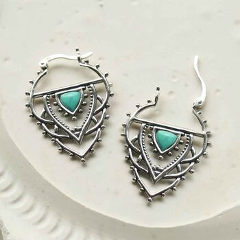 Sterling Silver Turquoise Triangle Hoops, 4 of 6