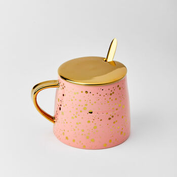 Gold Speckled Pink Mug With Spoon And Lid, 5 of 7