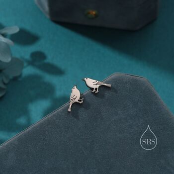 Sterling Silver British Black Bird Stud Earrings, 3 of 12