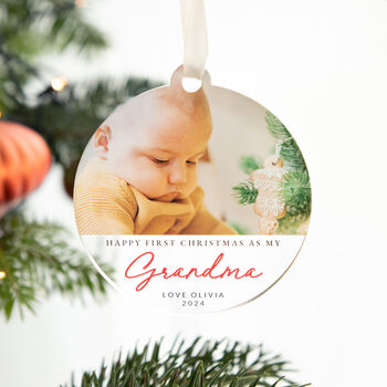 Personalised Photo Christmas Bauble – First Christmas As Grandma Gift, 6 of 7