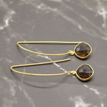 Smoky Quartz Gold Plated Sterling Silver Earrings, 2 of 8