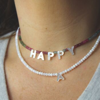 Mother Of Pearl And Tourmaline Word Necklace, 5 of 5