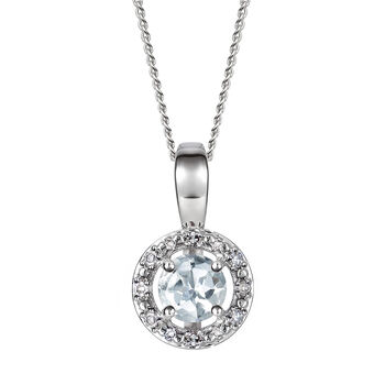 Birthstone And Diamond Halo Pendant Necklace, 4 of 8
