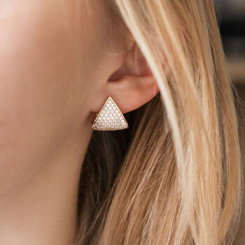 Gold Colour Triangle Crystal Huggie Earrings, 2 of 3