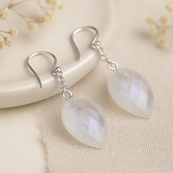 Sterling Silver Rainbow Moonstone Chain Drop Earrings – June Birthstone, 2 of 7