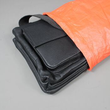 Black Leather Zip Tote Bag With Orange Zips, 5 of 9