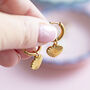 Gold Plated Sunburst Heart Huggie Hoop Earrings, thumbnail 2 of 6
