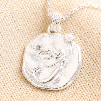 Mermaid Coin Pendant Necklace In Silver, 2 of 3