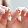 Gold Plated Stainless Steel Chain Pearl Drop Earrings, thumbnail 2 of 5