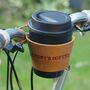 Personalised Reusable Coffee Cup Leather Bike Holder, thumbnail 1 of 6