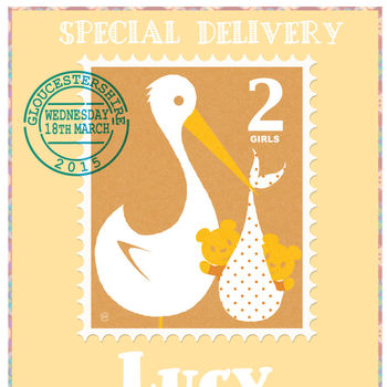 Personalised Twins 'Special Delivery' New Babies Print, 5 of 5