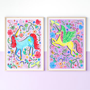 Lilac Unicorn Nursery Print Set – Set Of Two Or Three Whimsical Wall Art Prints, 4 of 12