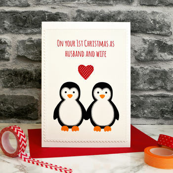 'Penguins' First Married Christmas Card For Couples, 3 of 3