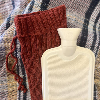 Fair Trade Cable Handknit Wool Hot Water Bottle Cover, 5 of 9